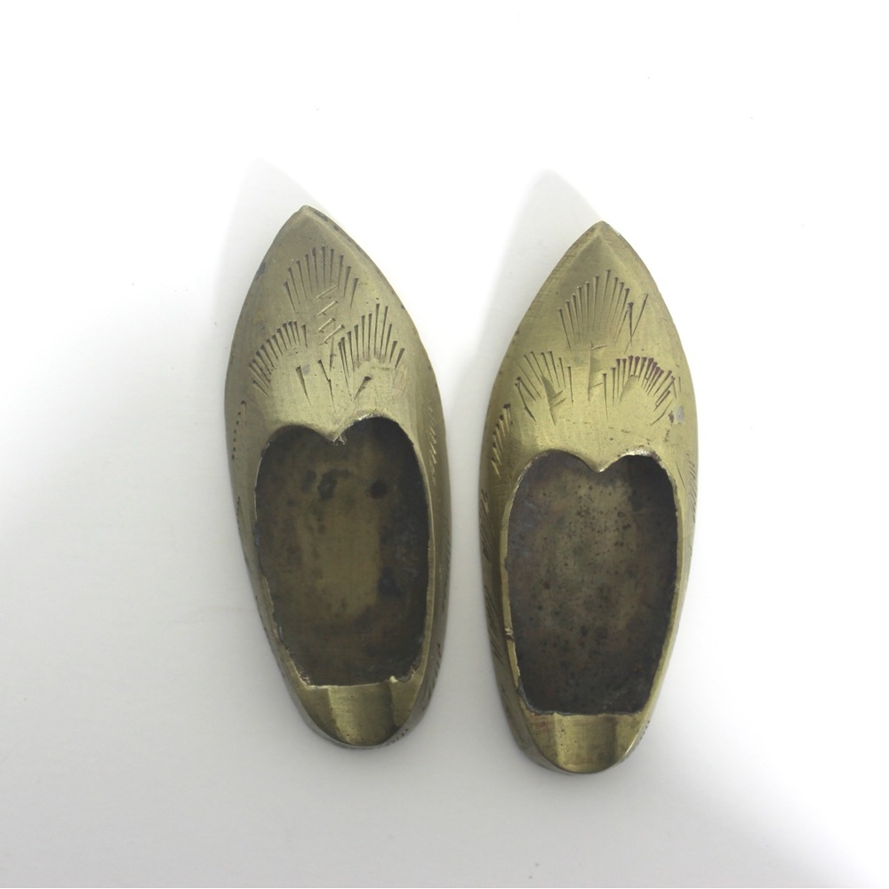 Pair of Small Vintage Etched Brass Ashtrays, Ornate, Personal Turkish Slipper